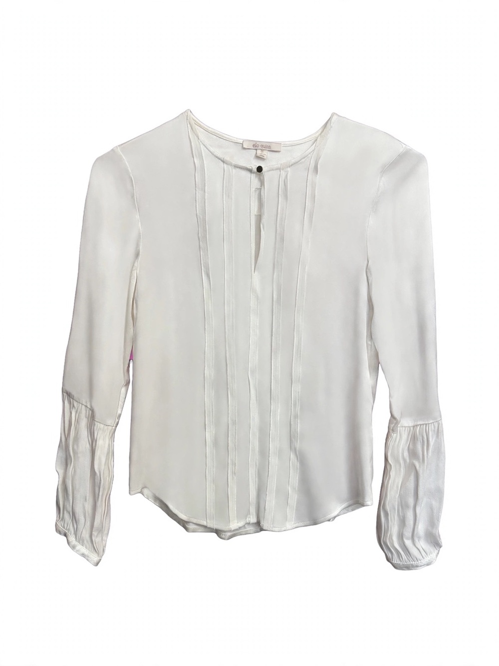 Ella Moss Ivory/Off White Pintuck Keyhole Long Sleeve Blouse Fits XS/S - Picture 2 of 10